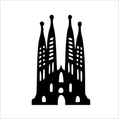 Silhouette of Sagrada Familia, a famous Barcelona basilica.