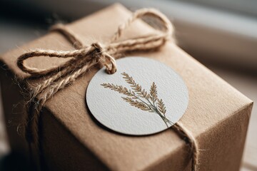 Gift wrapped with natural elements displayed in soft light, showcasing a minimalist aesthetic for any occasion