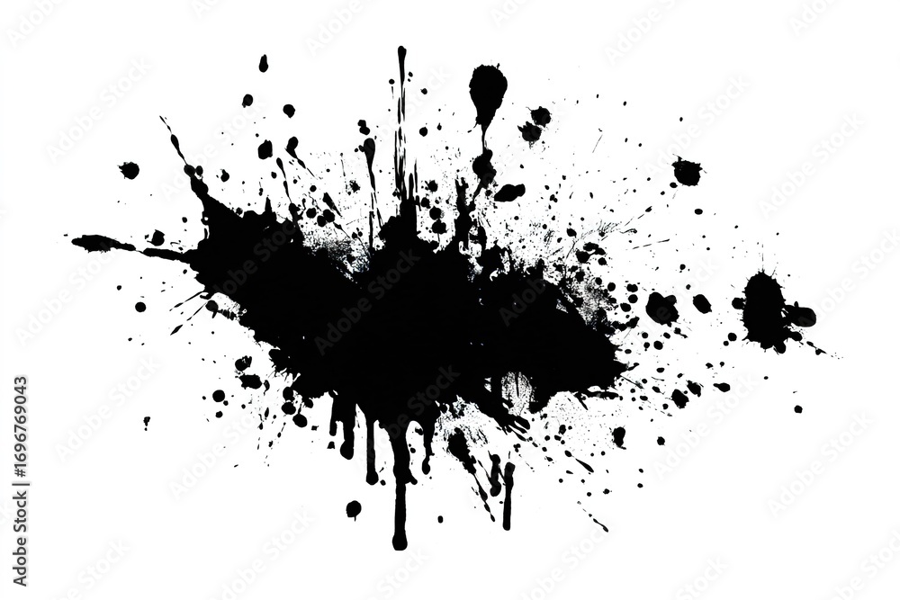 Poster black paint splatter creating an abstract design on a white background suitable for artistic project