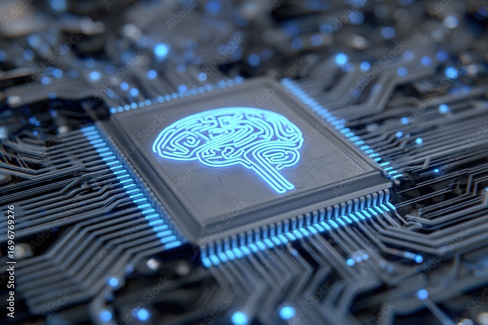Poster innovative microchip design showcasing neural network patterns