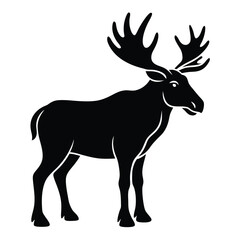 Black silhouette of a bull moose with wide antlers standing in profile deer animal