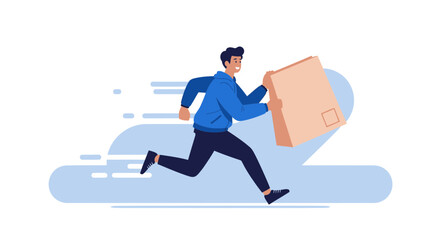 Express Delivery Man Racing With Package Fast Shipping and Distribution Illustration