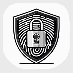 Secure access and identity verification concept using a biometric fingerprint on a shield with a padlock