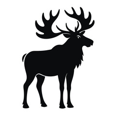 Black Silhouette of a Large Moose with Palmate Antlers Standing animal wildlife