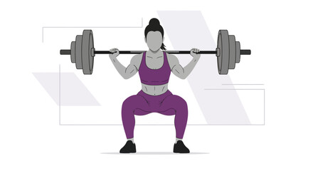 Female Athlete Performing Squats Exercise With Weighted Barbell For Strength Training And Fitness