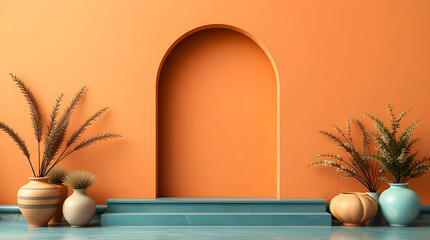 Graceful Abstract Art in Warm Terracotta and Cool Teal - Boho Earthy Contrast for Background, Wallpaper, and Branding Design