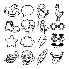 Naklejka premium Collection of simple doodle icons: comedy, humor, and quirkiness