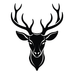 Black Silhouette of a Majestic Deer Head with Antlers on White Background stag buck