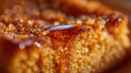 Close-up of Delicious French Toast with Syrup and Sugar Crystals.