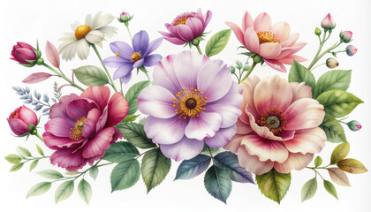 Beautiful vintage watercolor floral bouquet illustration design