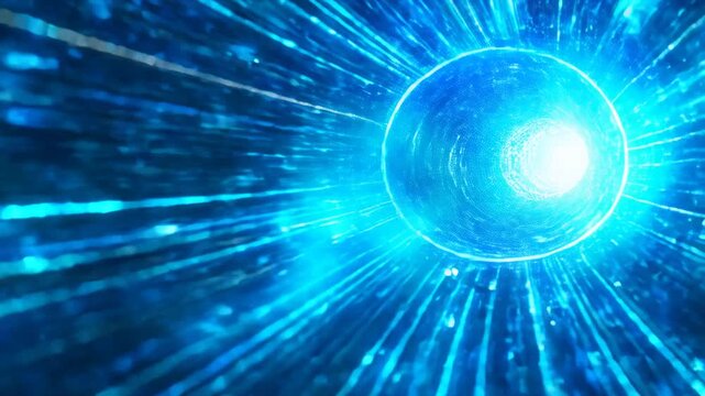 Viaje R&aacute;pido a Trav&eacute;s del T&uacute;nel Digital Futurista con Luces Ne&oacute;n Azules