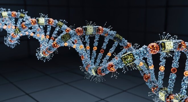 Advanced Digital DNA Helix Representing Biotechnology Innovation and Data Science Future