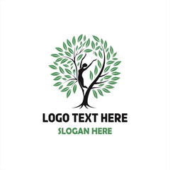 Obraz premium Nature Wellness Logo – Woman with Tree and Leaves Illustration
