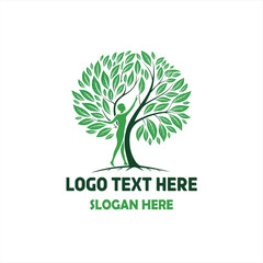 Obraz premium Nature Wellness Logo – Woman with Tree and Leaves Illustration