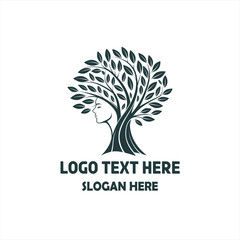 Obraz premium Nature Wellness Logo – Woman with Tree and Leaves Illustration