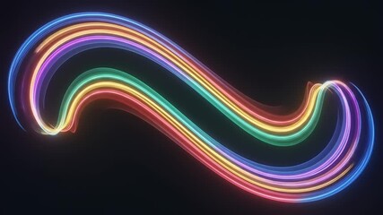 Colorful neon light trails create a mesmerizing wave pattern against a dark background, ideal for digital art - Powered by Adobe
