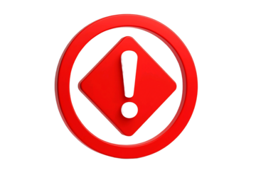 Red exclamation mark warning symbol inside an oval ring isolated on transparent background