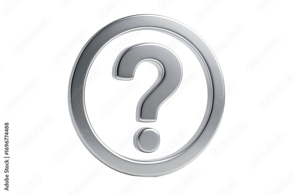 Aufkleber silver metallic question mark symbol inside an oval frame isolated on transparent background
