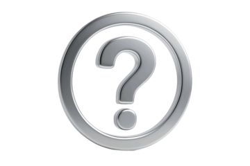 Silver metallic question mark symbol inside an oval frame isolated on transparent background