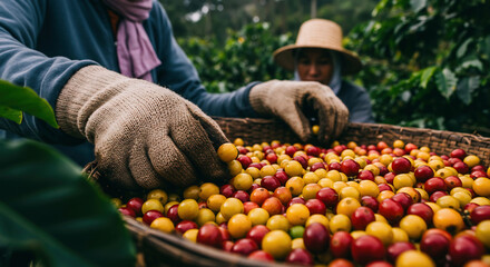 Man picking coffee in your farm