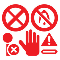 Collection of Red Prohibition and Warning Icons on White Background stop no entry