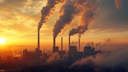 Industrial smog pollution at sunset
