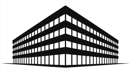 Modern hotel or office building vector icon. Corner perspective view of a contemporary architectural silhouette for a real estate agency or corporate business logo. © Tanver