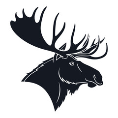 Dark Blue Moose Head Silhouette with Large Palmate Antlers deer animal