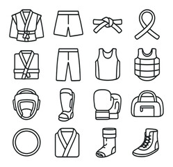 Martial arts equipment icons on grey background