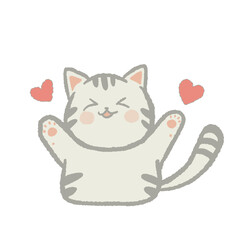 Cute silver tabby cat smiling and happy