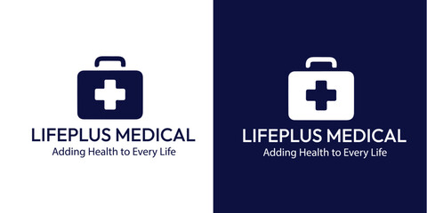 A clean, modern logo for Lifeplus Medical featuring a stylized first aid kit and a prominent cross symbol.