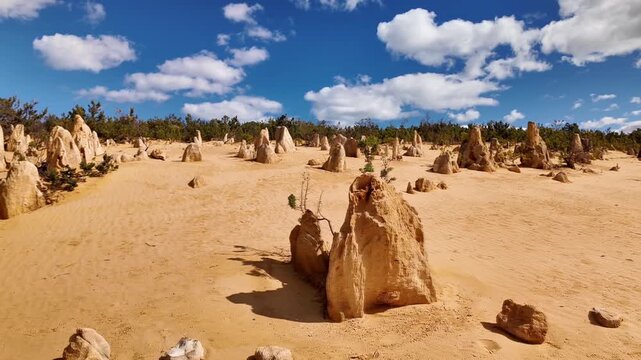Limestone Pillars at The Pinnacles Desert in Nambung National Park, Western Australia, Smooth Motion Shot