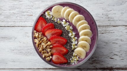 Delicious Acai Bowl with Strawberries and Banana.