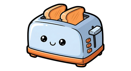 Illustration of a cute toaster with toast inside on a white background cartoon style drawing ai generated