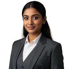 Professional businesswoman portrait confident young woman in suit and white shirt smiling transparent background