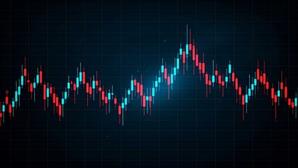 Digital candlestick trading chart with blue and red futuristic glow. Perfect for finance, stock market, forex analysis, investment, and global economy concepts.