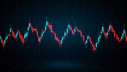 Digital candlestick trading chart with blue and red futuristic glow. Perfect for finance, stock market, forex analysis, investment, and global economy concepts.