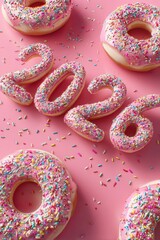 Delicious Donuts Displayed in a Sweet Pink Composition.