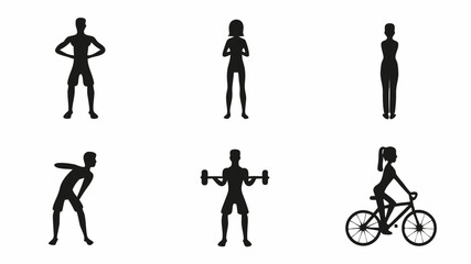 Naklejka premium Active people exercising and cycling silhouettes symbolizing health and fitness goals