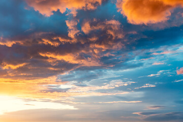 Vivid Dramatic Sunset Sky Over European City
