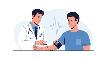 Fototapeta premium Medical Examination: Doctor Checking Blood Pressure Of Patient With Healthcare Focus On Wellness