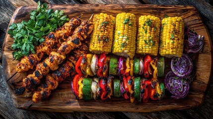 Delicious Grilled Skewers and Corn on the Cob Platter.