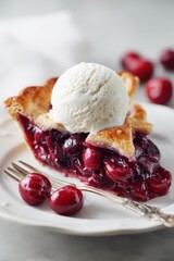 Delicious Homemade Cherry Pie with Vanilla Ice Cream.