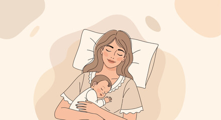 Obraz premium Mother Gently Holding Sleeping Baby, Symbolizing Maternal Love and Peaceful Bonding