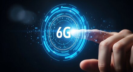 Finger interacting with a futuristic 6g network interface, symbolizing future connectivity