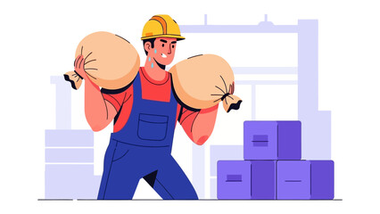 Heavy Lifting Labor: An illustration portrays a diligent worker diligently carrying two large sacks, symbolizing the physical demands of the industry, and emphasizing the weight of responsibility.