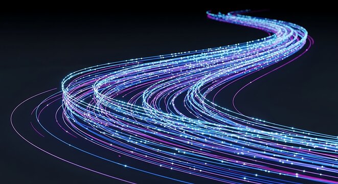 Flowing streams of light representing highspeed data transmission in a futuristic network