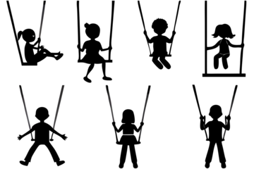 swing children male and female silhouette isolated on white background, png, ai generated.