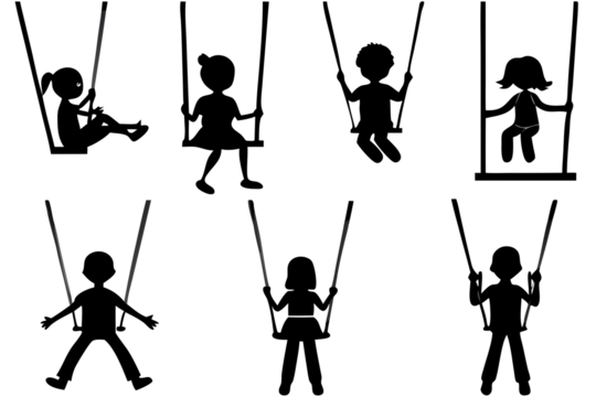 swing children male and female silhouette isolated on white background, png, ai generated.