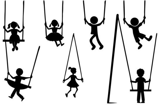 swing children male and female silhouette isolated on white background, png, ai generated.